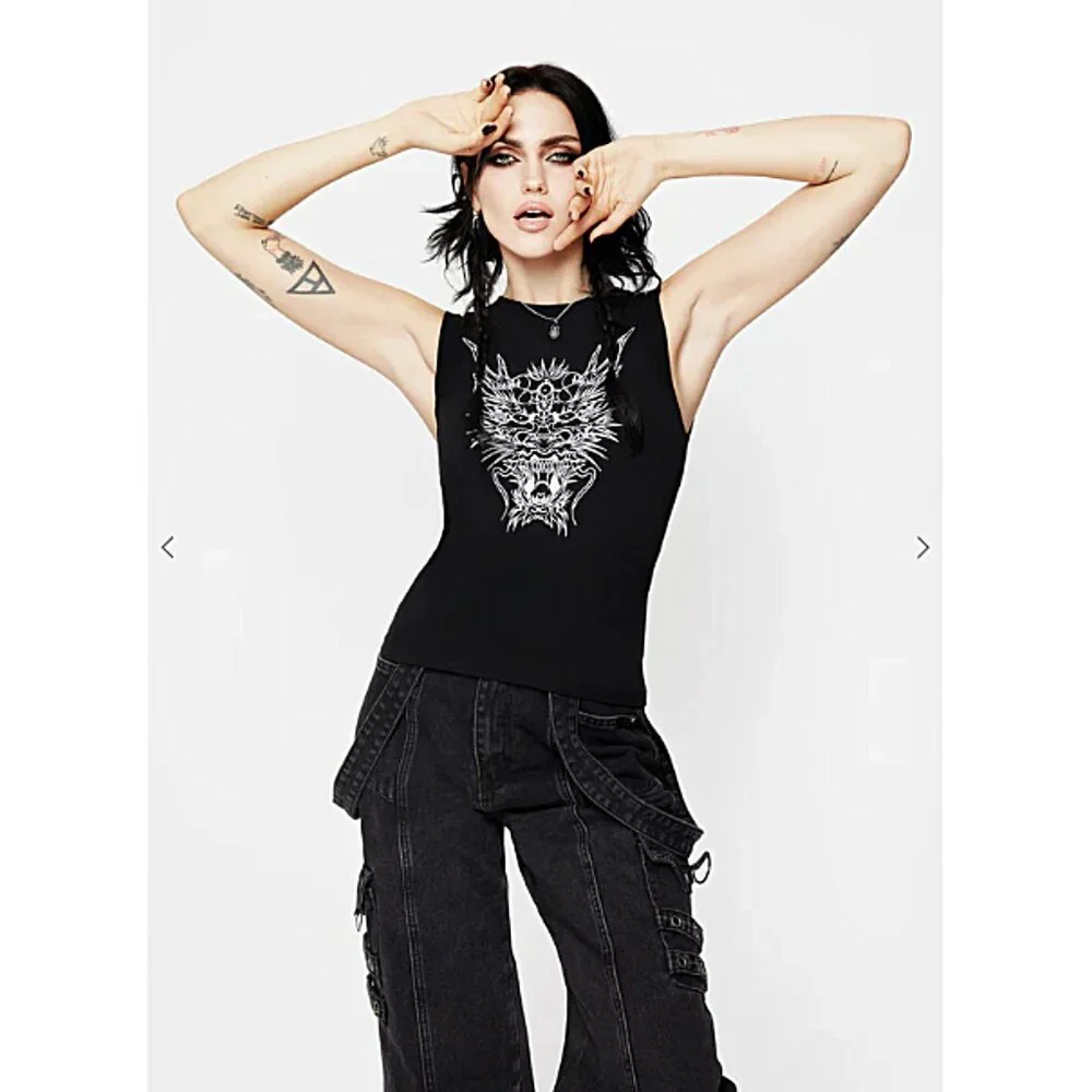 DISTURBIA Guardian embroidered dragon tank - Picture 2 of 8